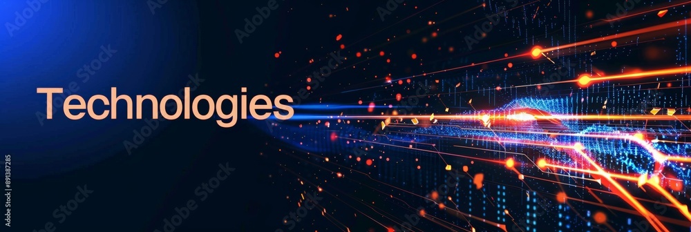 Aufkleber vibrant 'technologies' sign with digital elements and light streaks, symbolizing innovation and high