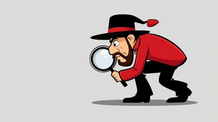 Intriguing silhouette of a bearded man with Sherlock hat, exploring with a magnifying glass.