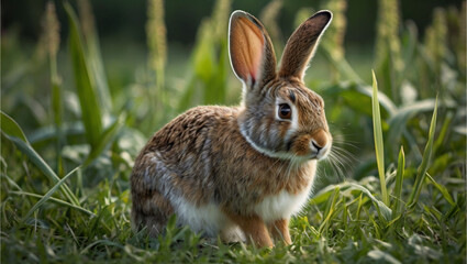 Fototapeta premium Selective focus of rabbits in the field.
