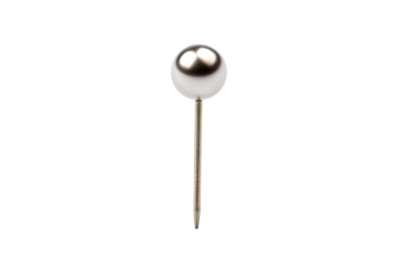 A Single Silver Pushpin Stands Tall Against a White Background on a Clear PNG or White Background.