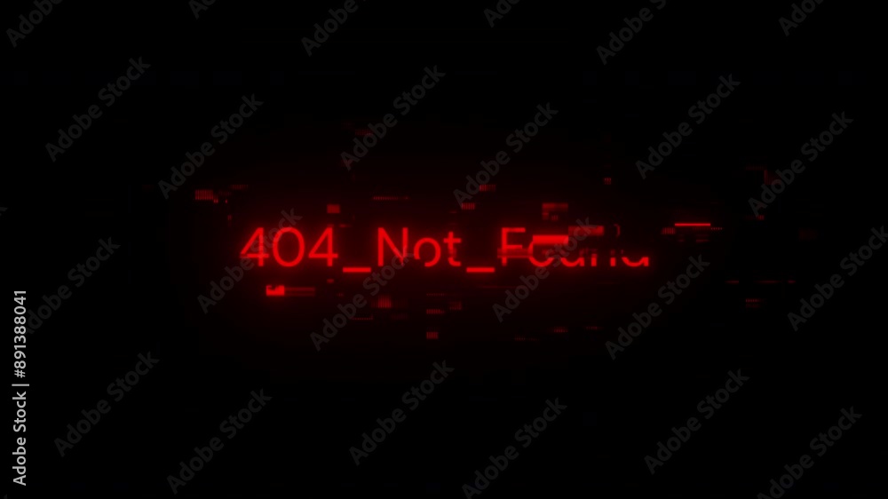 Poster 404 not found text with screen effects of technological failures. spectacular screen glitch with var