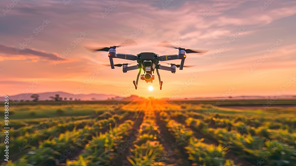 Canvas Prints Drones hovering over crop fields, illustrating the shift towards precision farming for higher yields.