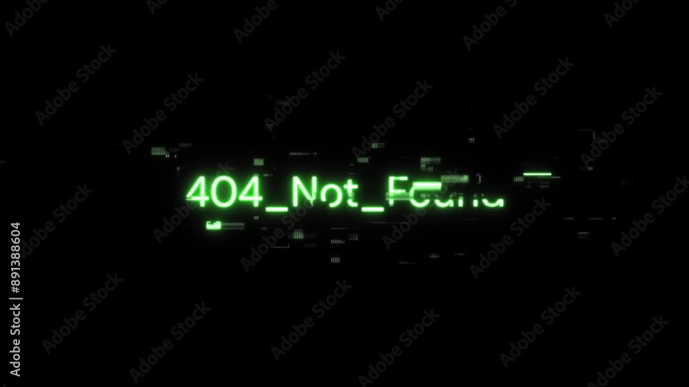 Poster 404 not found text with screen effects of technological failures. spectacular screen glitch with var
