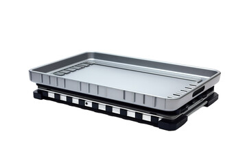 A Collapsible Storage Tray in a Silver Finish on a Clear PNG or White Background.