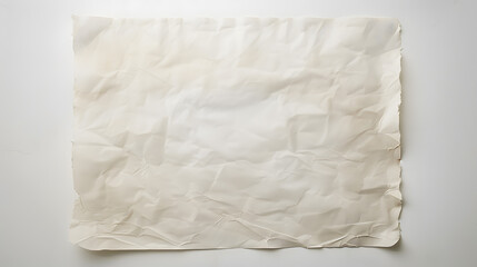 White crumpled texture large piece of blank paper isolated on white background.