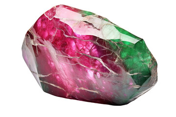 A Crimson And Emerald Gemstone, Glowing With Inner Light on a Clear PNG or White Background.