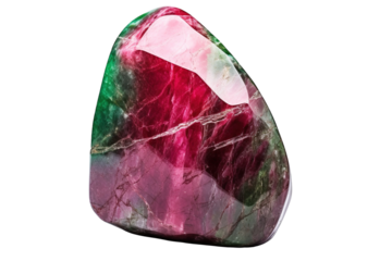 A Smooth, Deeply Colored Green And Pink Gemstone Polished To Perfection on a Clear PNG or White Background.