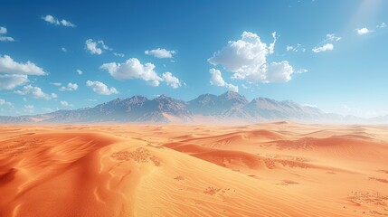 Naklejka premium Majestic Hyper-Realistic 3D Rendering of Desert Sand Dunes under Clear Sky