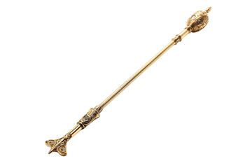 An Ornate Golden Scepter With Intricate Detailing, Resplendent and Ready for Ceremony on a Clear PNG or White Background.