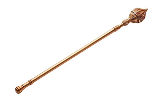 A Gilded Symbol of Power: A Ceremonial Staff With Intricate Ornamental Detail on a Clear PNG or White Background.
