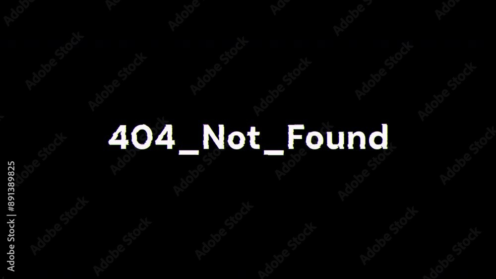 Poster 404 not found text with screen effects of technological failures. spectacular screen glitch with var