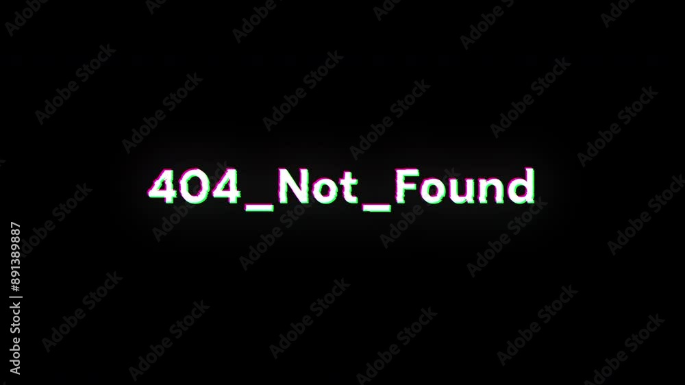 Poster 404 not found text with screen effects of technological failures. spectacular screen glitch with var