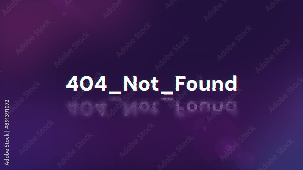 Poster 404 not found text with screen effects of technological failures. spectacular screen glitch with var