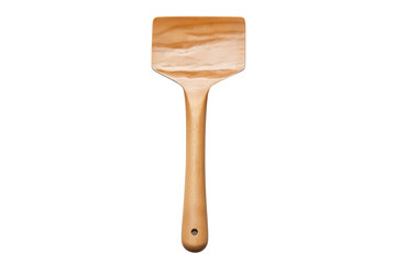 A Single Wooden Spatula Against a White Background on a Clear PNG or White Background.