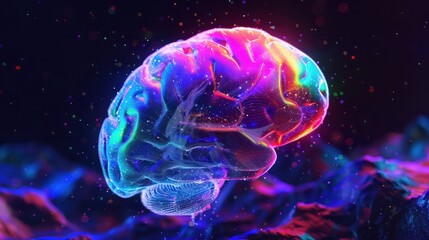scifi artwork brain. rainbow glowing brain digital art. human brain technology concept digital. organ anatomy realistic