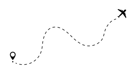 Airplane with dashed line path icon