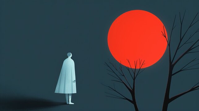 Blood-curdling scream echoing through a dark forest, chilling the spine. Illustration Flat Color, Clip Art Style , Minimalism,