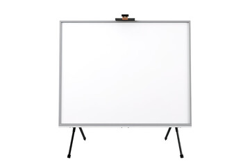 Obraz premium A Blank Canvas Awaits: A Whiteboard Stands Ready for Ideas on a Tripod in a Studio Setting on a Clear PNG or White Background.