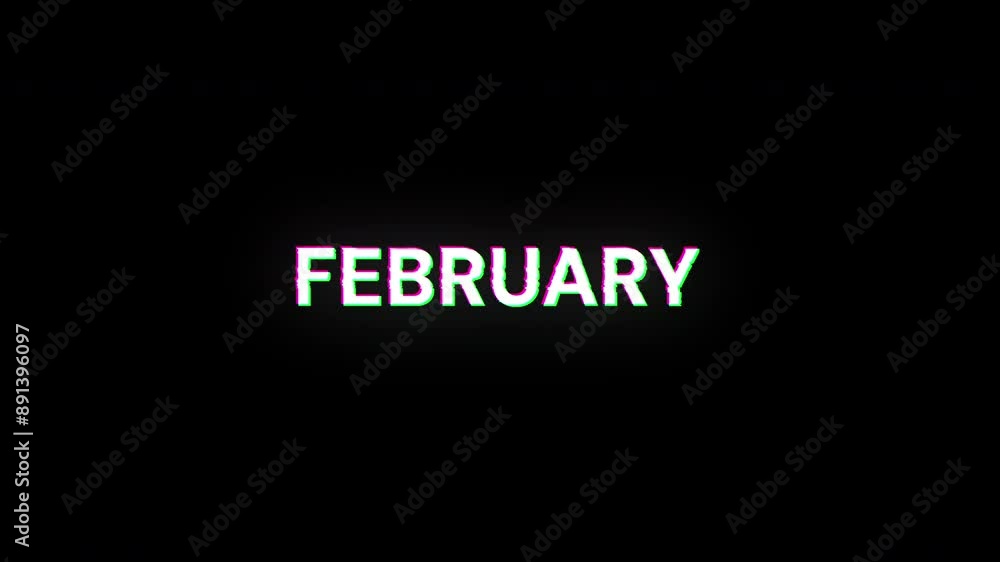 Poster february text with screen effects of technological failures. spectacular screen glitch with various 