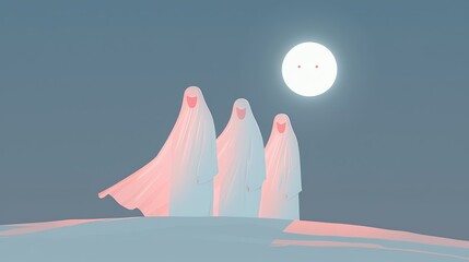 Bewitching hour at midnight, when spirits roam freely and magic is at its strongest. Illustration Flat Color, Clip Art Style , Minimalism,