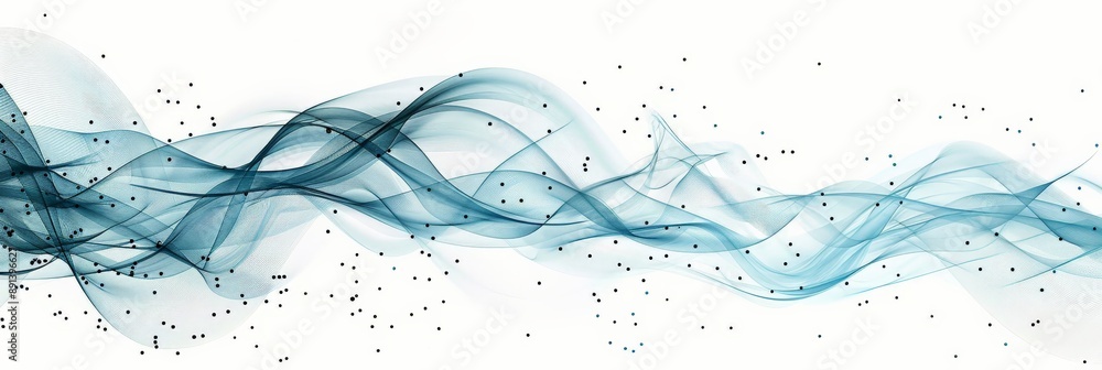 Poster abstract digital waves in blue tones with black dots on a white background. symbolizes data flow and