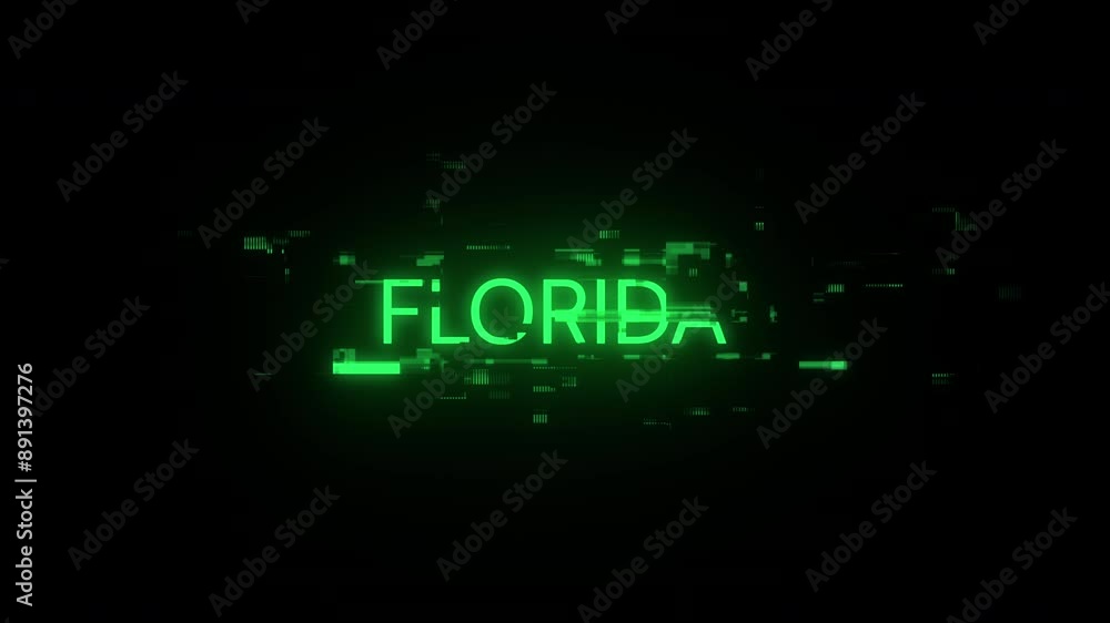 Poster florida text with screen effects of technological failures. spectacular screen glitch with various k