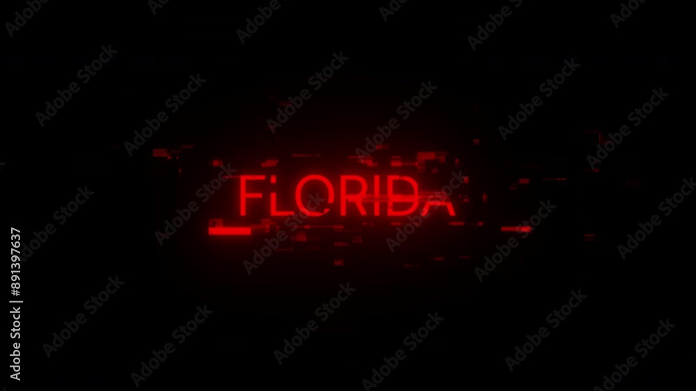 Poster florida text with screen effects of technological failures. spectacular screen glitch with various k