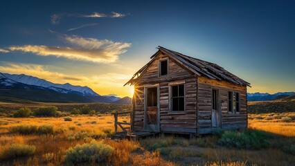 House in the Mountains at Sunrise