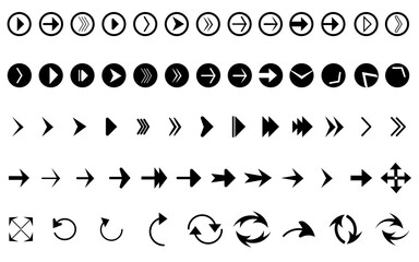 Black vector arrows collection. Arrow. Cursor. Arrow vector icon. Modern simple arrows. Collection different Arrows on flat style for web design or interface. Direction symbols - vector illustration