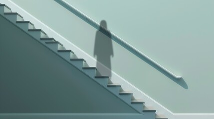 Fototapeta premium Sinister shadow creeping up a staircase, ominous and foreboding. Illustration Flat Color, Clip Art Style , Minimalism,