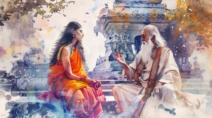 Watercolor painting poster illustration for Guru Purnima.