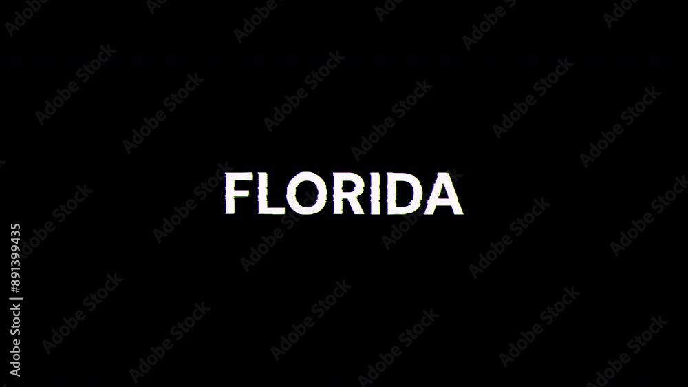 Poster florida text with screen effects of technological failures. spectacular screen glitch with various k