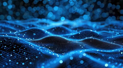 Wave particle technology background, blue curve business technology sense big data background material