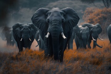 Obraz premium Majestic Elephants in a Serene Landscape