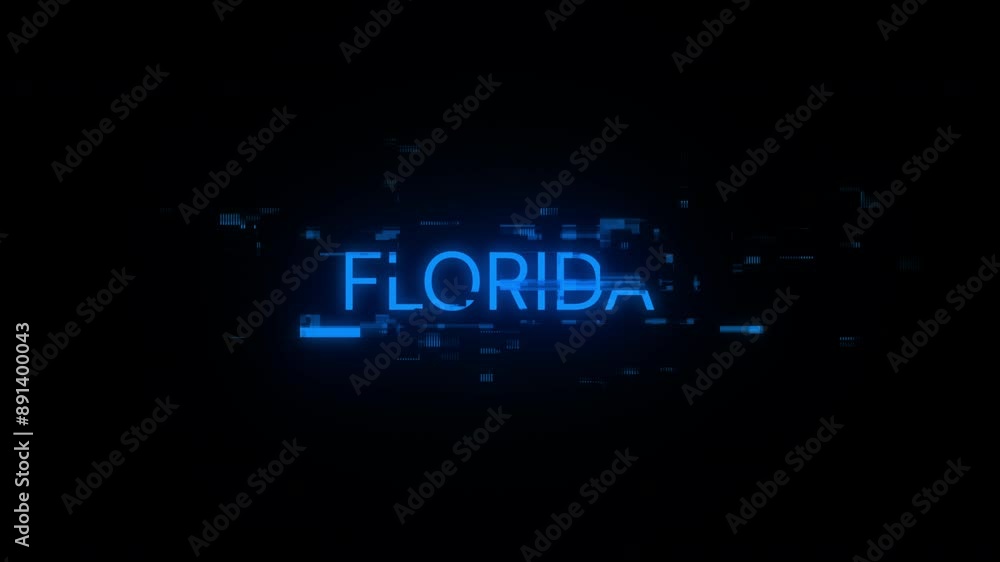 Poster florida text with screen effects of technological failures. spectacular screen glitch with various k