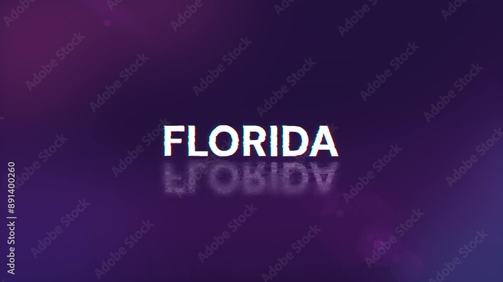 Poster florida text with screen effects of technological failures. spectacular screen glitch with various k