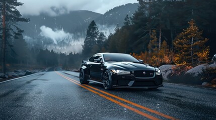 Naklejka premium a black car parked on a road