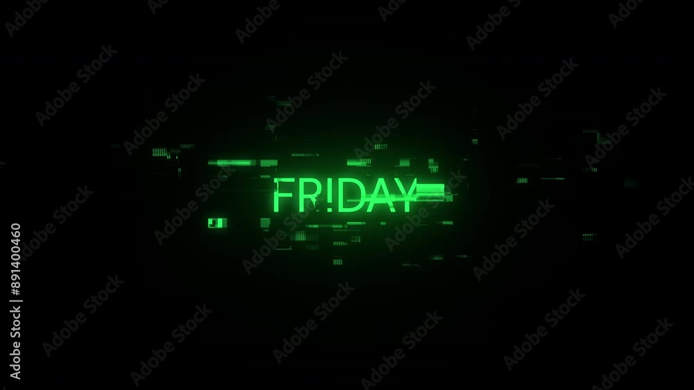 Poster friday text with screen effects of technological failures. spectacular screen glitch with various ki