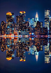 A Nighttime Reflection of New York City's Iconic Skyline