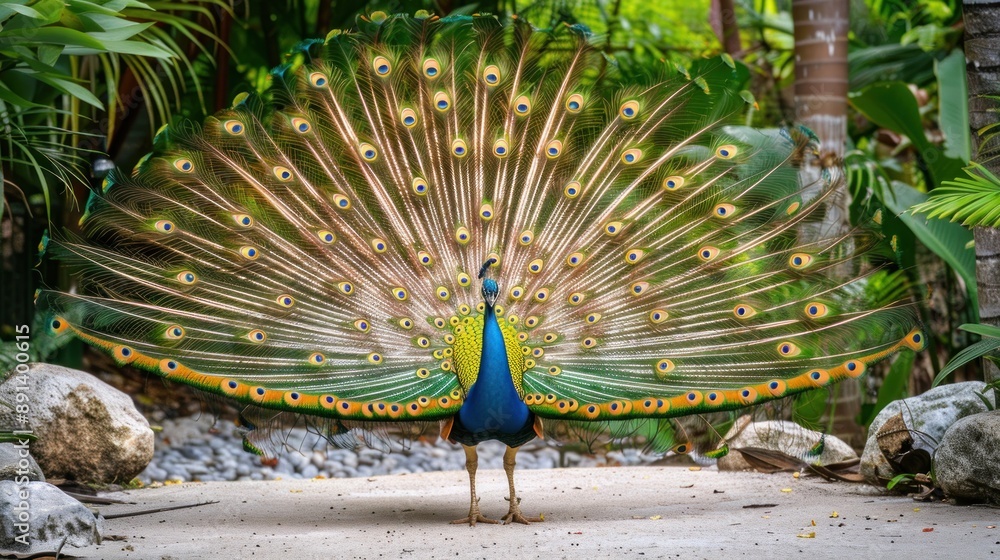 Wall mural Peacock Displaying Its Magnificent Tail Feathers