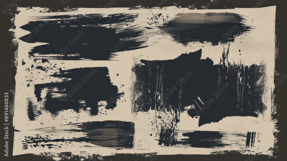 Poster a creative set with paint texture, brushstrokes and paintbrushes with grunge splashes. grunge box wi
