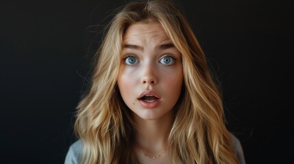 Fototapeta premium Woman with Blonde Hair and Blue Eyes Staring at the Camera With a Shocked Expression
