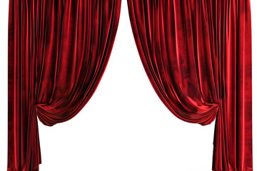 Red theater curtains isolated on white background