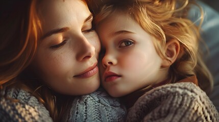 Obraz premium a parent comforting a child during a bedtime. sleepy kid, parent love, parent hug a child at a sleep.