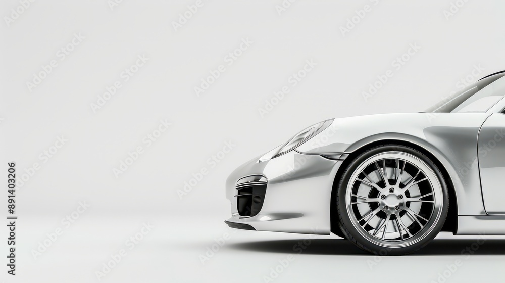 Poster a silver car on white background, profile view web banner with copyspace generative ai