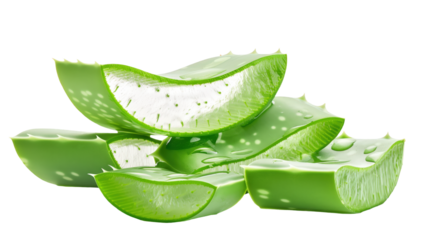 Aloe vera with fresh green leaves isolated on transparent background