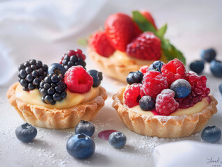 Vibrant Tiny Fruit Tarts with Colorful Berries and Delicate Pastry