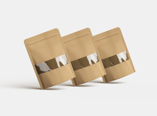 3D render of a generic paper doypack with the window hole on a light background