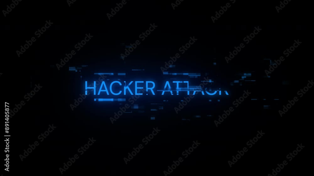 Poster hacker attack text with screen effects of technological failures. spectacular screen glitch with var