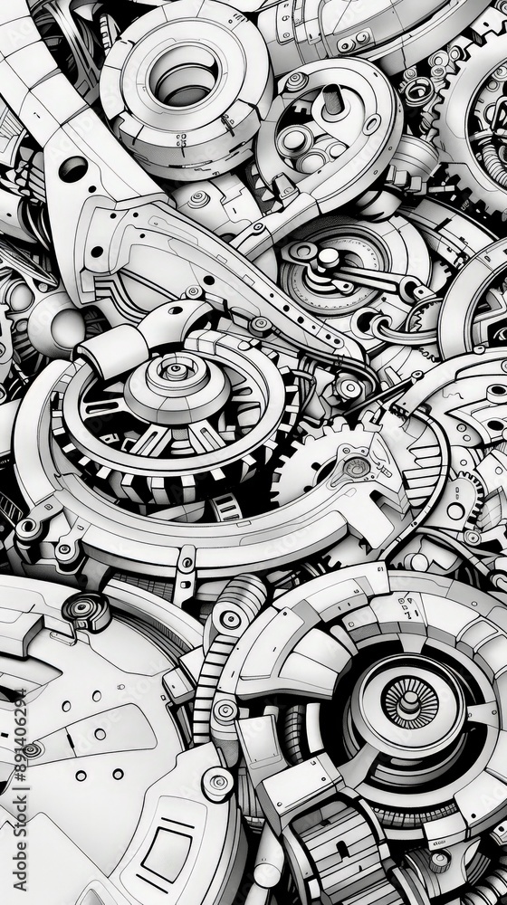 Poster Intricate network of gears and mechanical parts in a complex machine. Futuristic concept of robotics and advanced machinery technology.